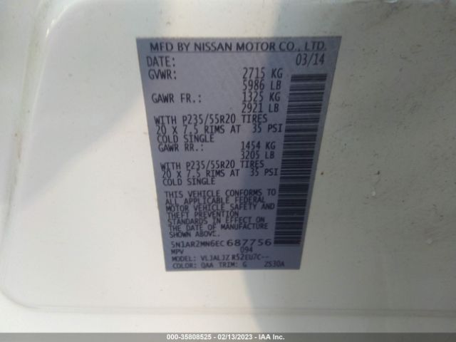 5N1AR2MN6EC687756 Nissan Pathfinder