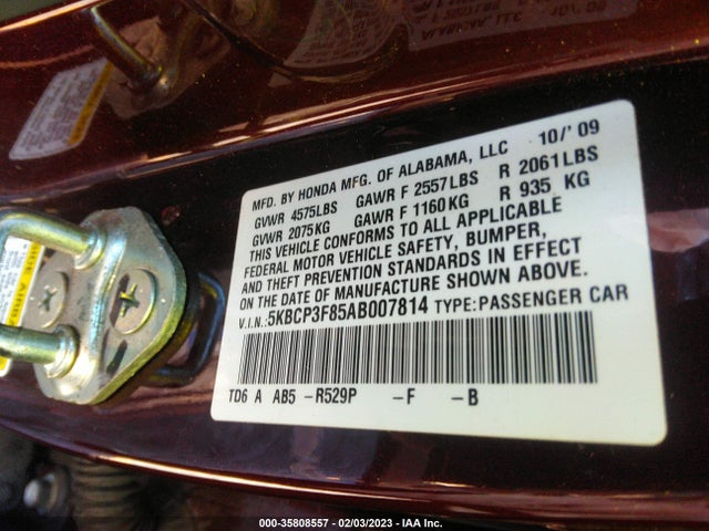 2010 HONDA ACCORD SDN EX-L VIN: 5KBCP3F85AB007814