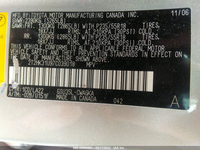 2T2HK31U97C039018 Lexus RX 350