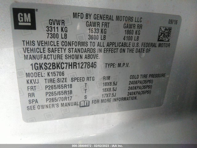 2017 GMC Yukon, VIN: 1GKS2BKC7HR127846