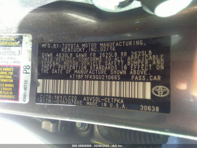 4T1BF1FK9GU210665 Toyota CAMRY XSE