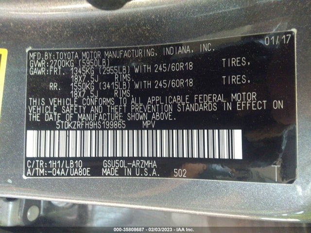 Toyota Highlander Xle/se 2017 5TDKZRFH9HS199865 Image 9