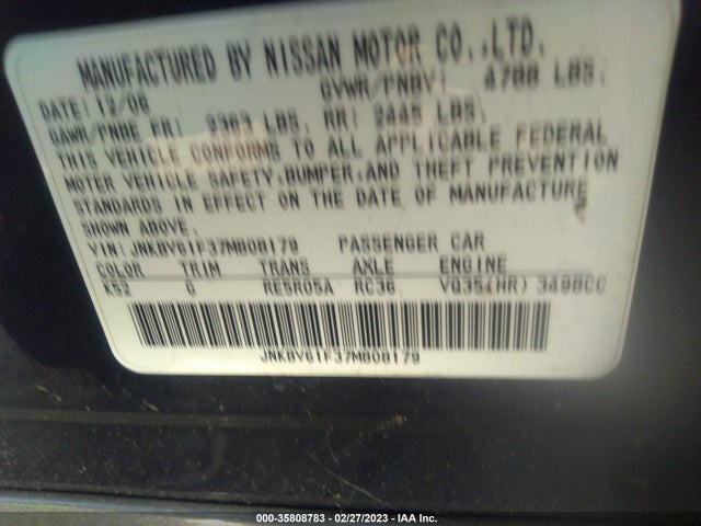 2007 INFINITI G35 SEDAN G35X VIN: JNKBV61F37M808179