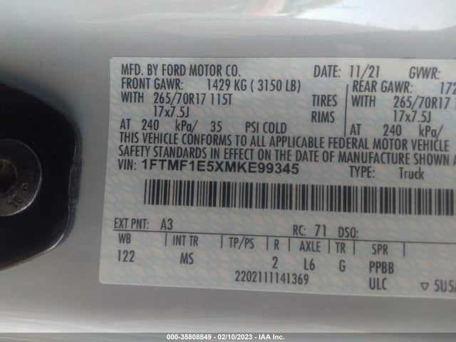 2021 Ford F-150, VIN: 1FTMF1E5XMKE99345