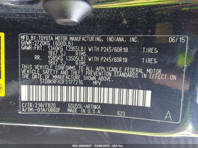 2015 Toyota Highlander, VIN: 5TDBKRFH3FS177216