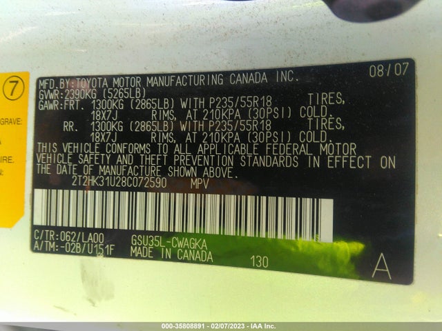 2T2HK31U28C072590 Lexus RX 350