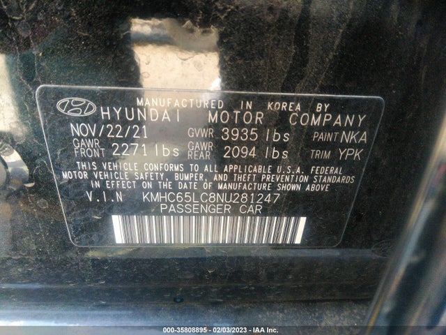 2022 Hyundai Ioniq, VIN: KMHC65LC8NU281247