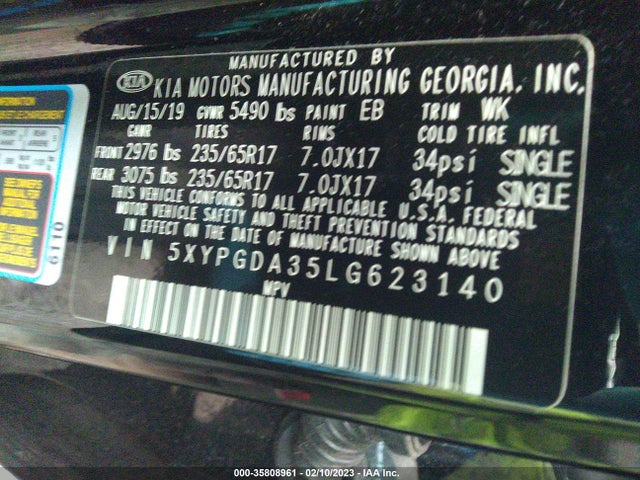 2020 KIA SORENTO LX VIN: 5XYPGDA35LG623140