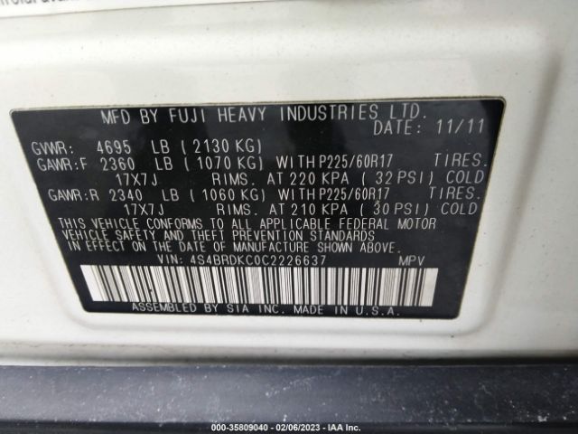 4S4BRDKC0C2226637 Subaru Outback 3.6r Limited