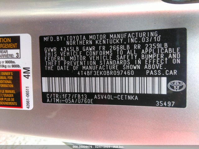 Toyota CAMRY 2011 4T4BF3EK0BR097460 Image 9