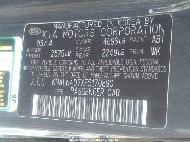 KNALN4D7XF5170890 KIA Cadenza Premium