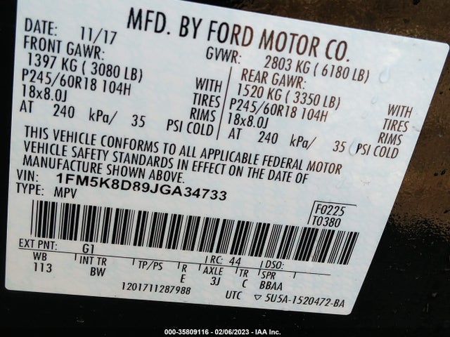 Ford EXPLORER XLT 2018 1FM5K8D89JGA34733 Image 10