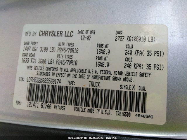 Dodge Dakota Sxt 2008 1D7HE32K08S560174 Image 11