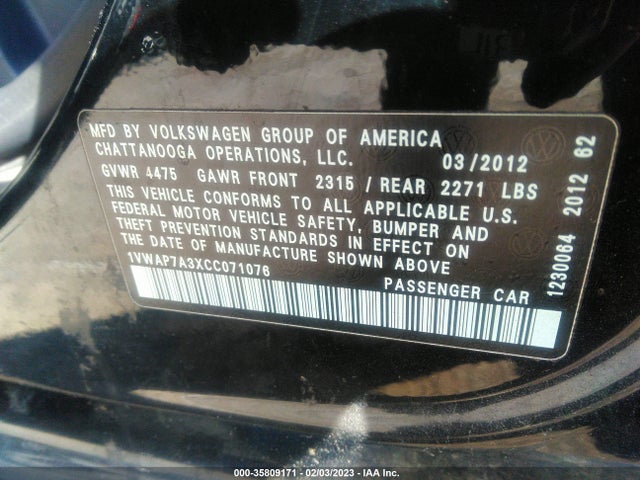 Volkswagen Passat S W/appearance 2012 1VWAP7A3XCC071076 Image 9