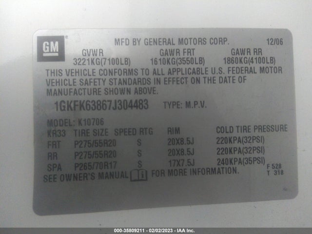 GMC YUKON DENALI 2007 1GKFK63867J304483 Image 10
