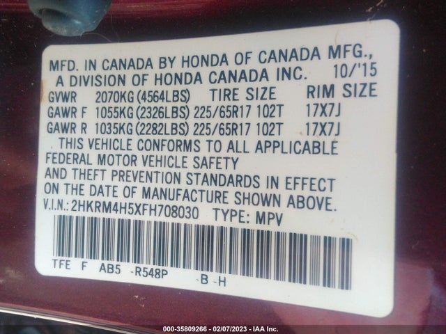 Honda CR-V EX 2015 2HKRM4H5XFH708030 Image 9