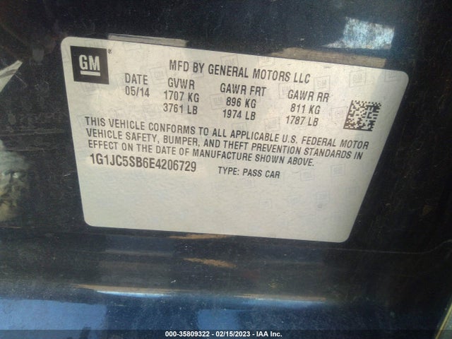Chevrolet SONIC LT 2014 1G1JC5SB6E4206729 Image 10