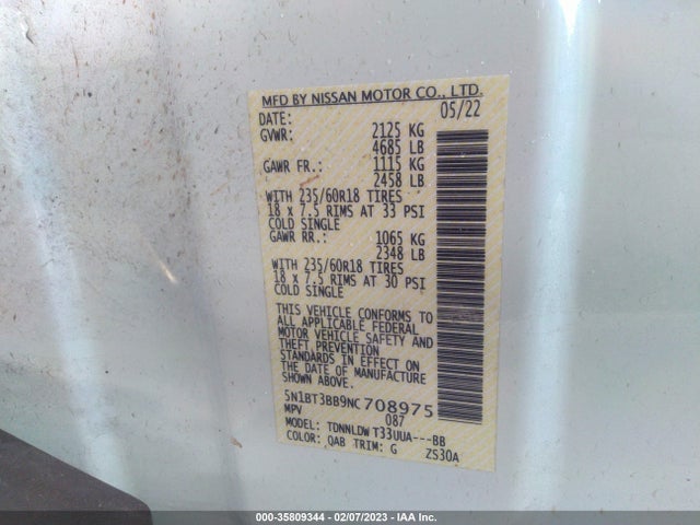2022 Nissan Rogue, VIN: 5N1BT3BB9NC708975