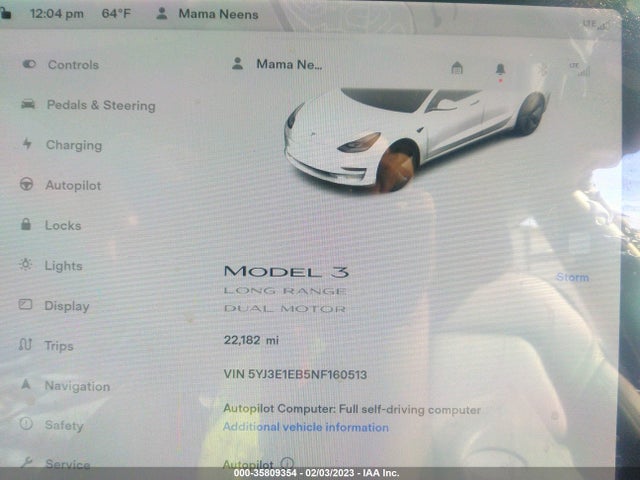 Tesla Model 3 Long Range 2022 5YJ3E1EB5NF160513 Image 7