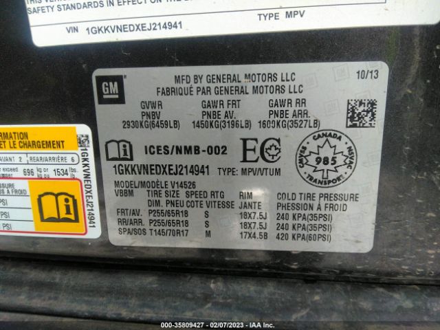 1GKKVNEDXEJ214941 GMC ACADIA SLE