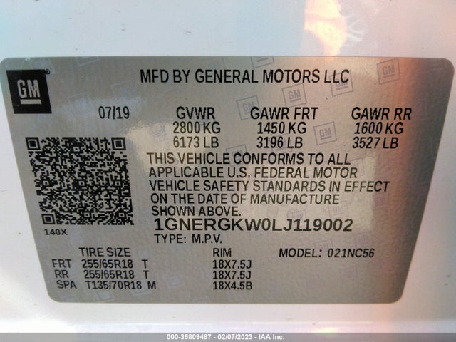 Chevrolet Traverse Lt Cloth 2020 1GNERGKW0LJ119002 Image 11