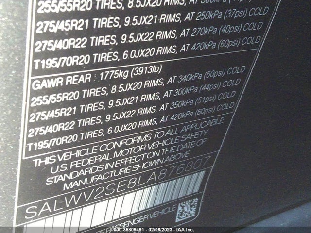 SALWV2SE8LA876807 Land Rover Range Rover Sport Autobiography