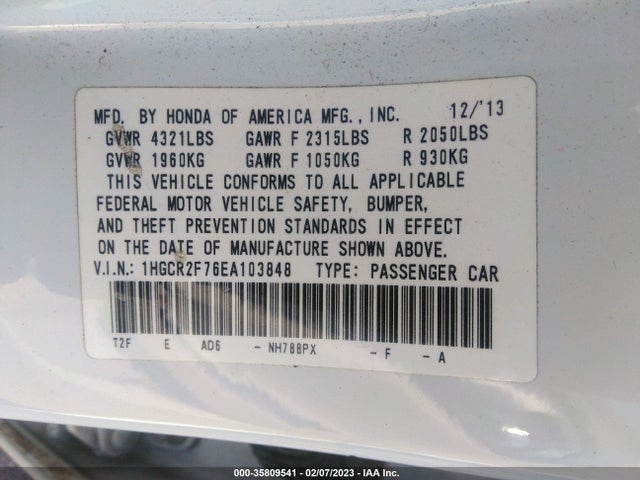 Honda Accord Sedan Ex 2014 1HGCR2F76EA103848 Image 9