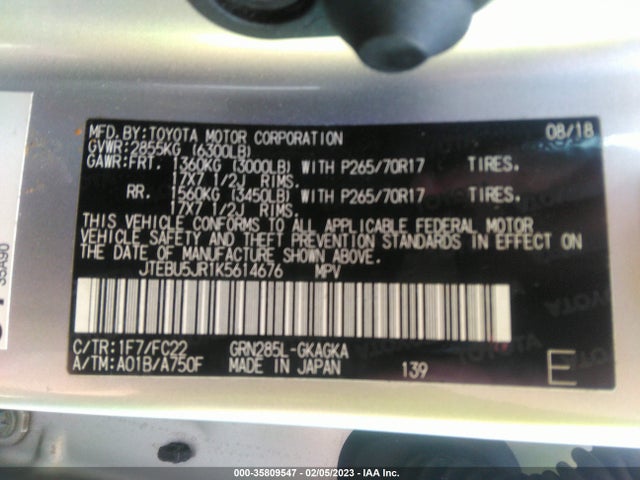 Toyota 4RUNNER SR5 2019 JTEBU5JR1K5614676 Image 10