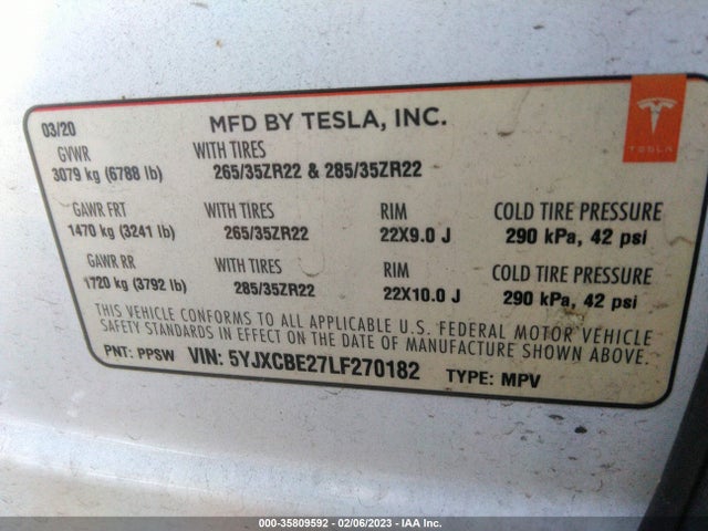 Tesla Model X Long Range 2020 5YJXCBE27LF270182 Image 10