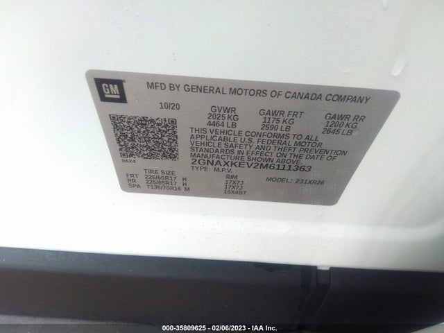 Chevrolet EQUINOX LT 2021 2GNAXKEV2M6111363 Image 9