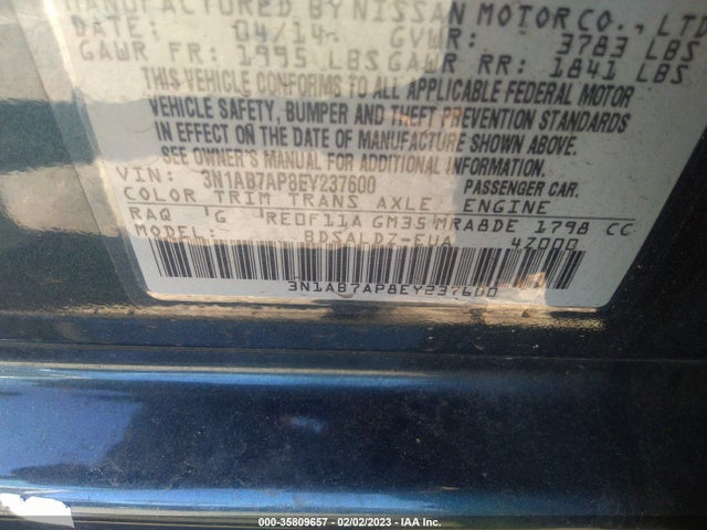 2014 NISSAN SENTRA SV VIN: 3N1AB7AP8EY237600