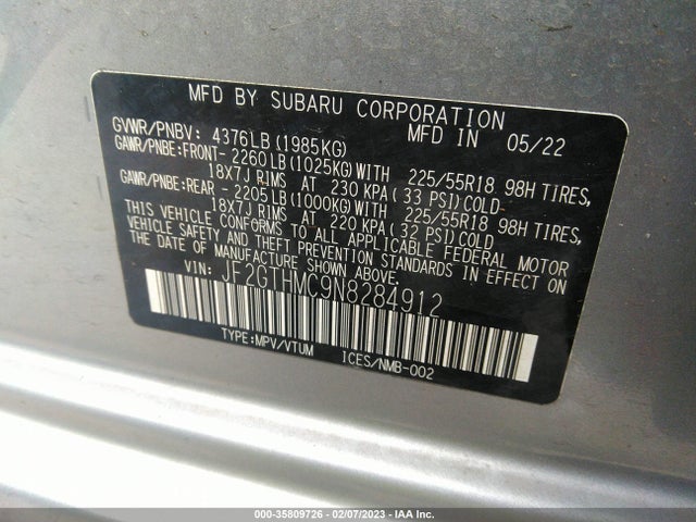JF2GTHMC9N8284912 Subaru Crosstrek Limited