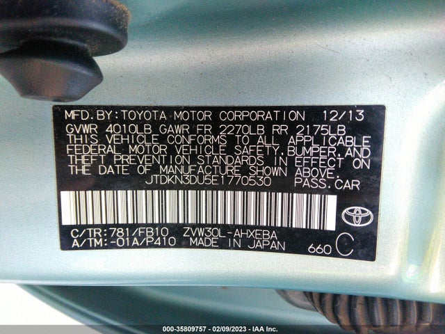 Toyota Prius Four/five/three/one/two 2014 JTDKN3DU5E1770530 Image 9