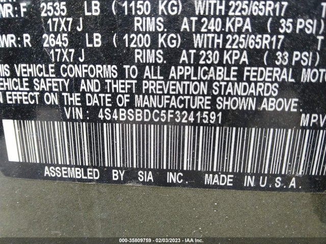 4S4BSBDC5F3241591 Subaru Outback 2.5i Premium