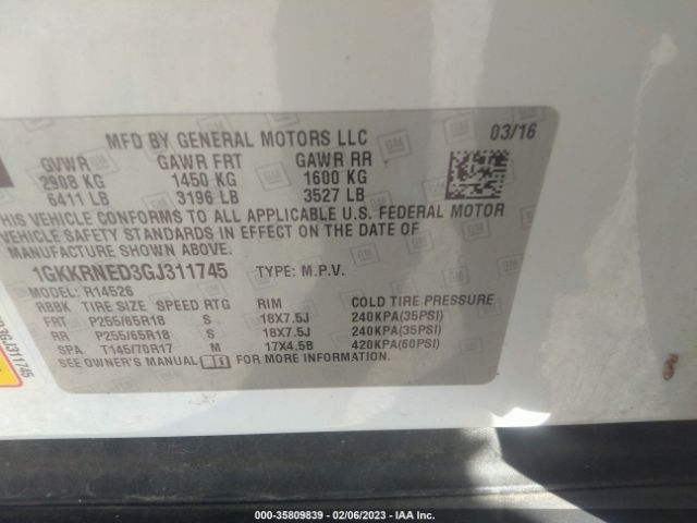 1GKKRNED3GJ311745 GMC ACADIA SLE