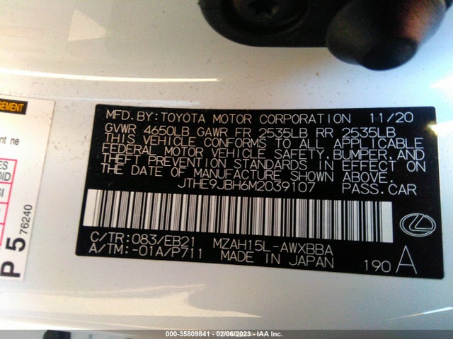 2021 Lexus UX, VIN: JTHE9JBH6M2039107