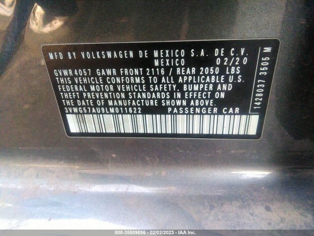 2020 Volkswagen Golf, VIN: 3VWG57AU9LM011622