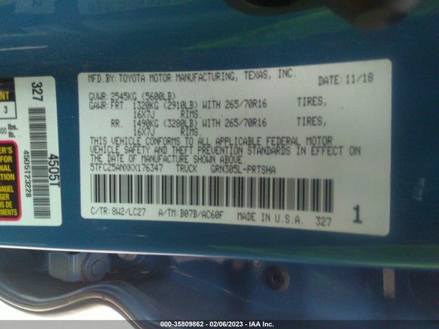 2019 Toyota Tacoma, VIN: 5TFCZ5ANXKX176347