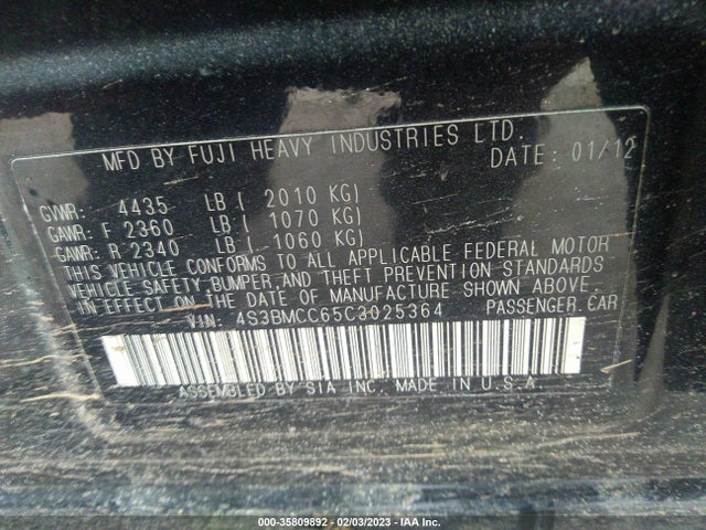 4S3BMCC65C3025364 Subaru Legacy 2.5i Premium