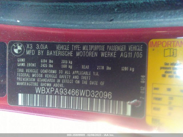 WBXPA93466WD32096 BMW X3 3.0I