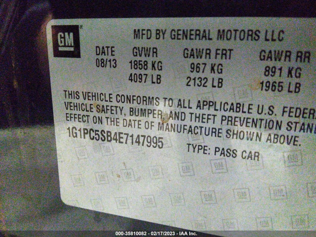 Chevrolet Cruze 1lt 2014 1G1PC5SB4E7147995 Image 9