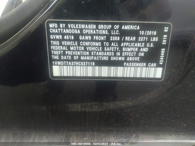 1VWDT7A37HC027116 Volkswagen Passat R-line W/comfort Pkg