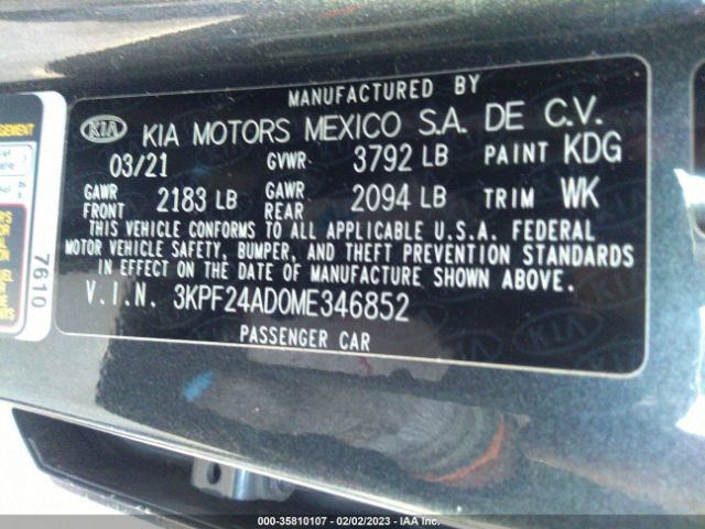 3KPF24AD0ME346852 KIA Forte Lxs