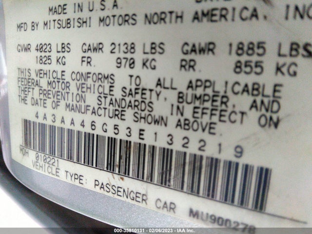 4A3AA46G53E132219 Mitsubishi Galant Es/ls