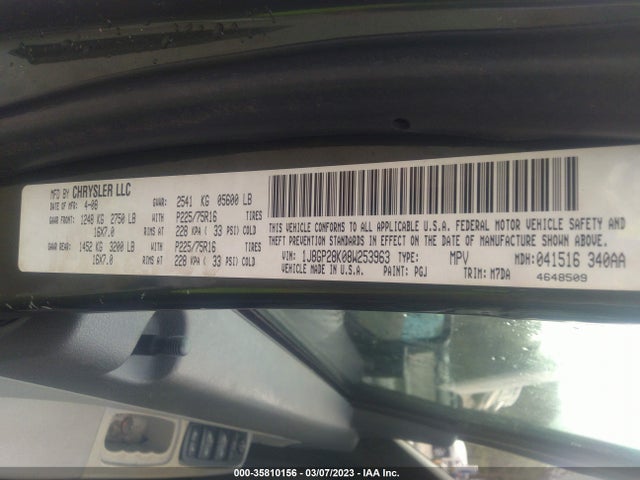 2008 JEEP LIBERTY SPORT VIN: 1J8GP28K08W253963