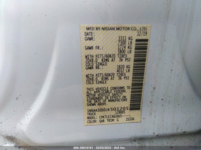 2020 Nissan Titan, VIN: 1N6AA1ED2LN501205
