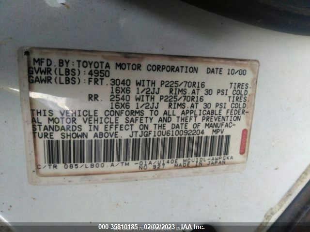 2001 LEXUS RX 300 VIN: JTJGF10U610092204
