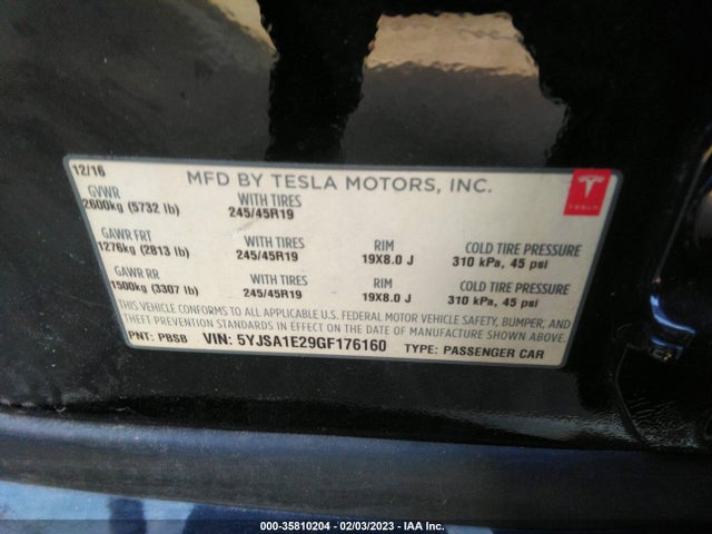 Tesla Model S 90d/70d/75d/60d/85d 2016 5YJSA1E29GF176160 Image 9