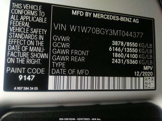 2021 Mercedes-Benz Sprinter, VIN: W1W70BGY3MT044377