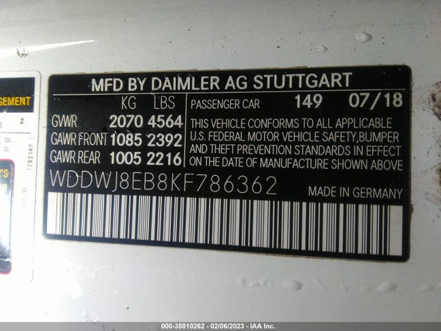 2019 Mercedes-Benz C-Class, VIN: WDDWJ8EB8KF786362